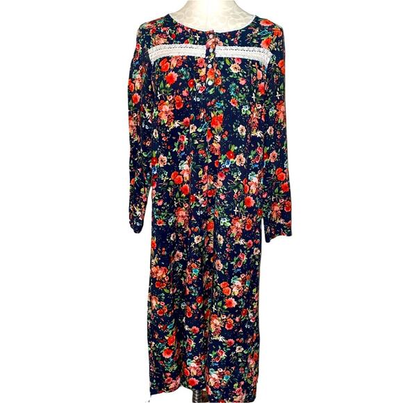 The Vermont Country Store Prairie Style Long Sleeve Floral Print Pullover Dress - Picture 1 of 5
